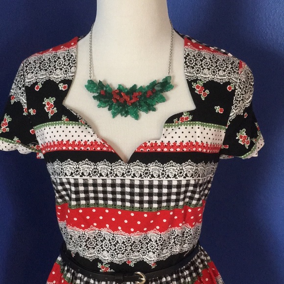 Vintage Modcloth Bea & Dot Holiday Calico Mixed Print Cotton Dress - Picture 7 of 14
